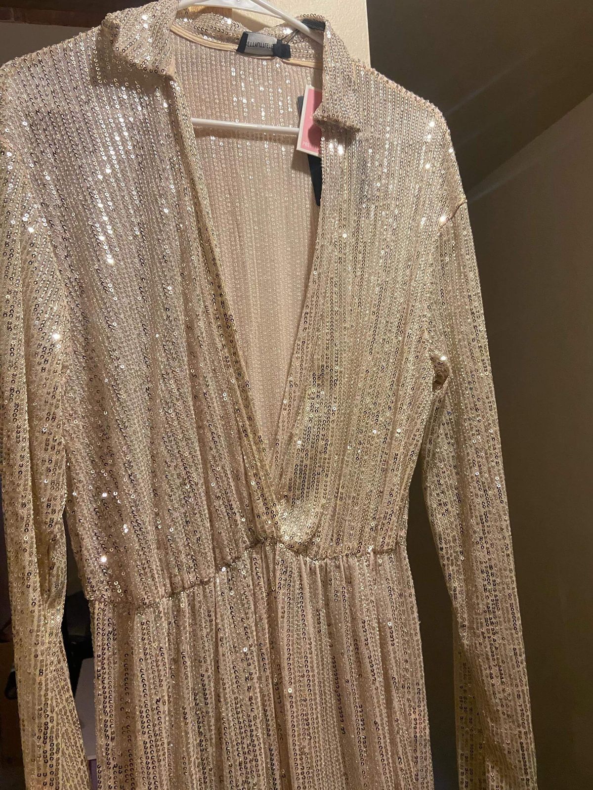 Size 8 Sequined Nude Formal Jumpsuit on Queenly