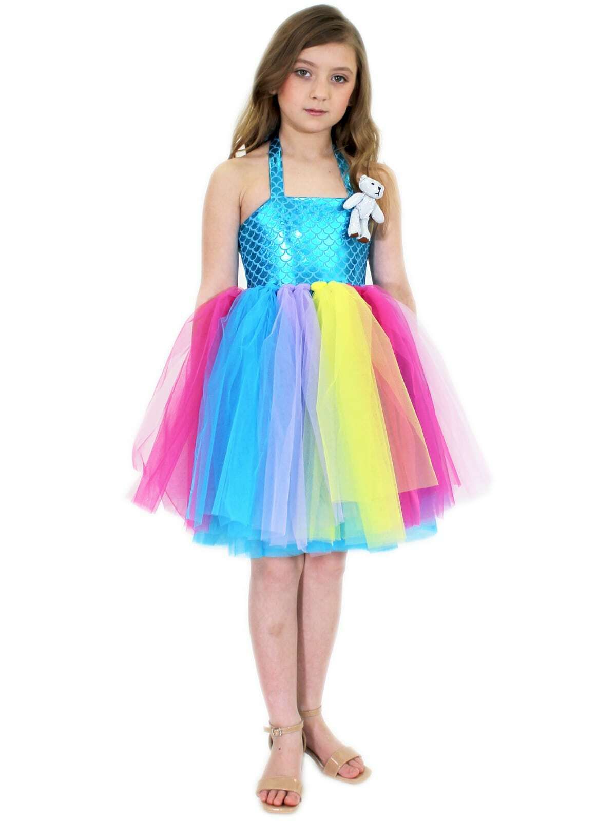 Style 5084 Marc Defang Girls Size 4 Prom Halter Multicolor Cocktail Dress on Queenly