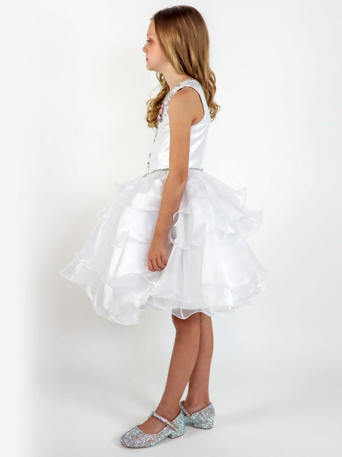Style 5060 Marc Defang Girls Size 4 Prom Sequined White Cocktail Dress on Queenly