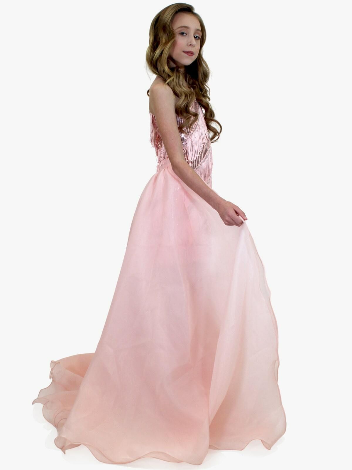 Style 5066 Marc Defang Girls Size 5 Prom Off The Shoulder Sequined Light Pink Cocktail Dress on Queenly