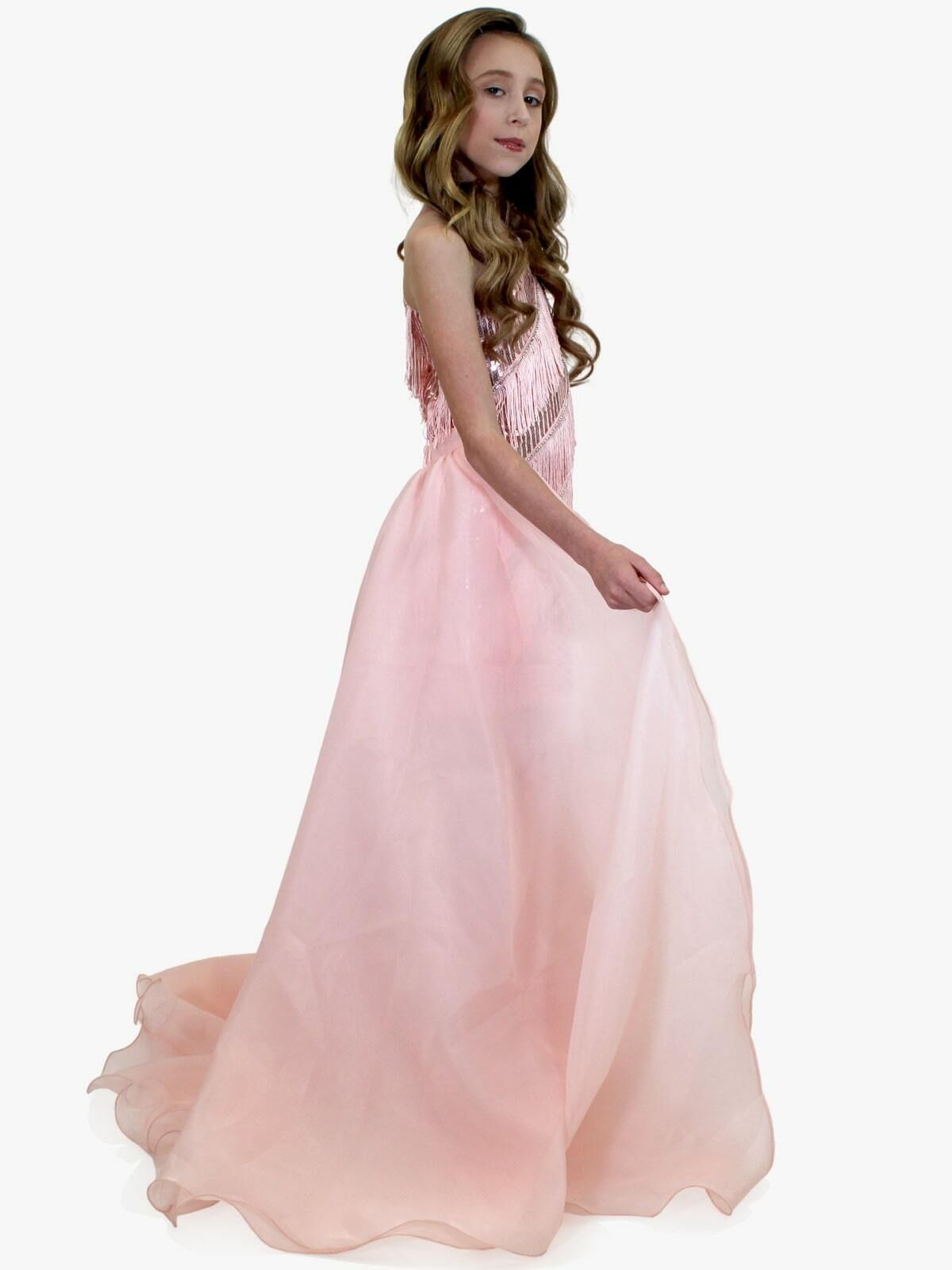 Style 5066 Marc Defang Girls Size 7 Prom Off The Shoulder Sequined Light Pink Cocktail Dress on Queenly