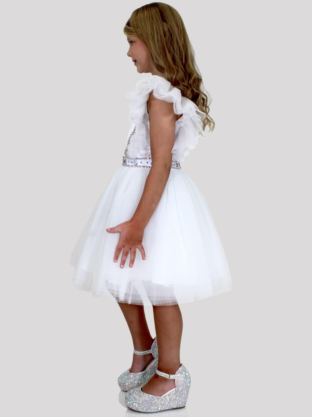 Style 5061 Marc Defang Girls Size 8 Prom Sequined White Cocktail Dress on Queenly