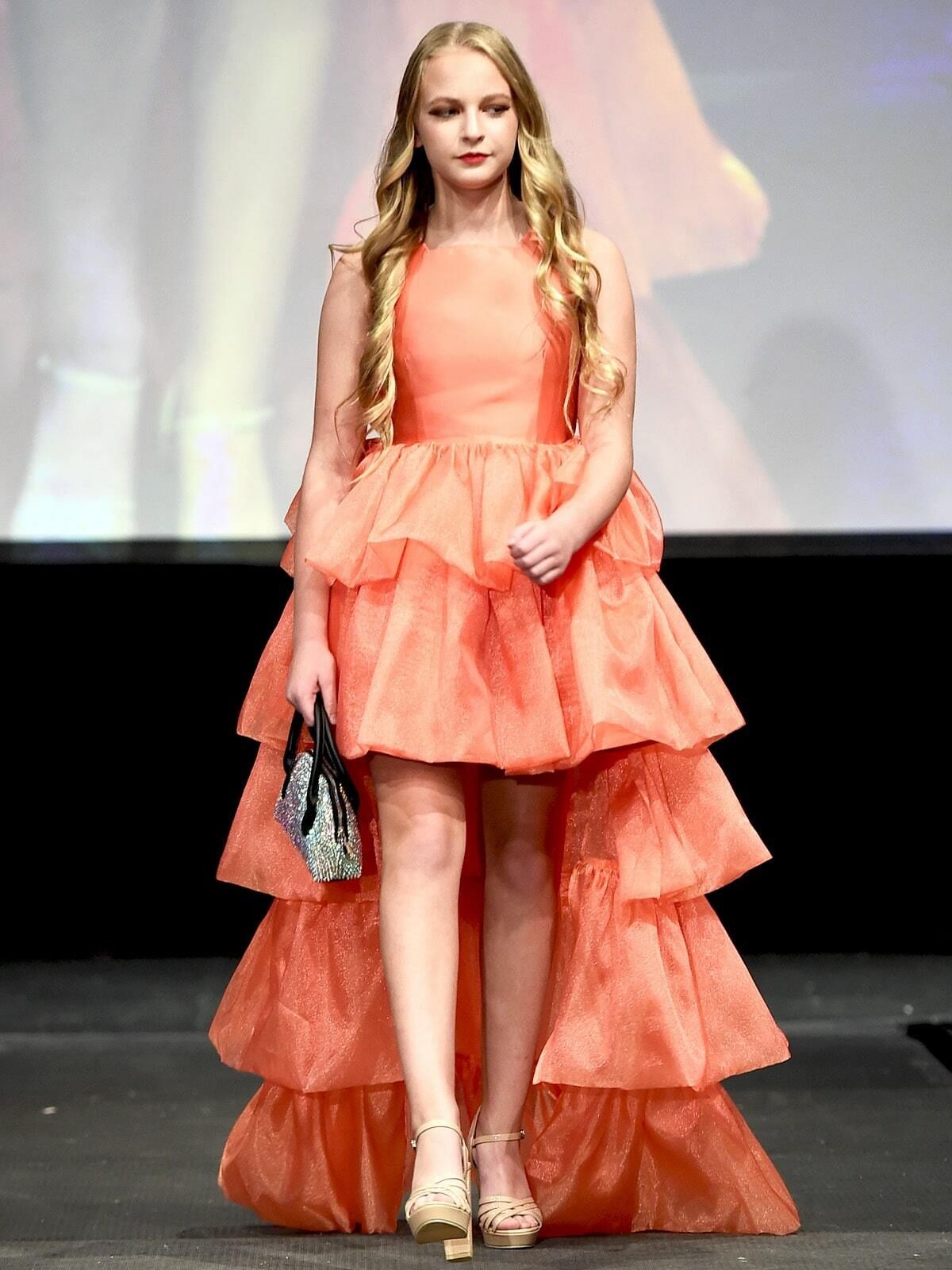 Style 5027K Marc Defang Girls Size 4 Prom Orange Cocktail Dress on Queenly