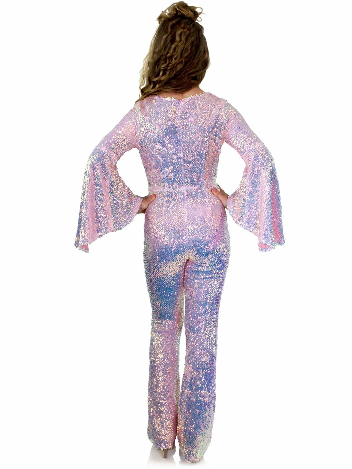 Style K8004 Marc Defang Girls Size 4 Prom Long Sleeve Sequined Light Pink Formal Jumpsuit on Queenly