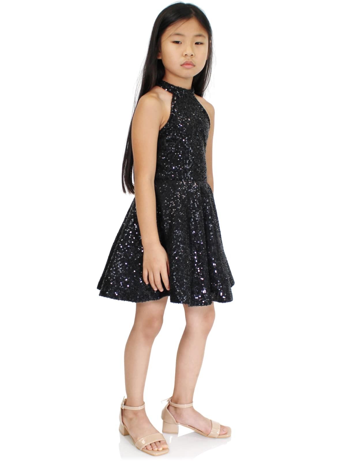 Style K6016 Marc Defang Girls Size 4 Prom Halter Black Cocktail Dress on Queenly