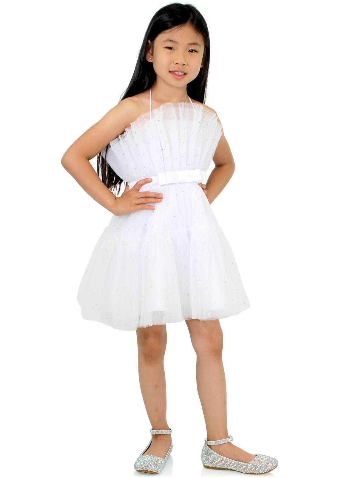 Style 8029K Marc Defang Girls Size 7 Prom Halter Satin White Cocktail Dress on Queenly