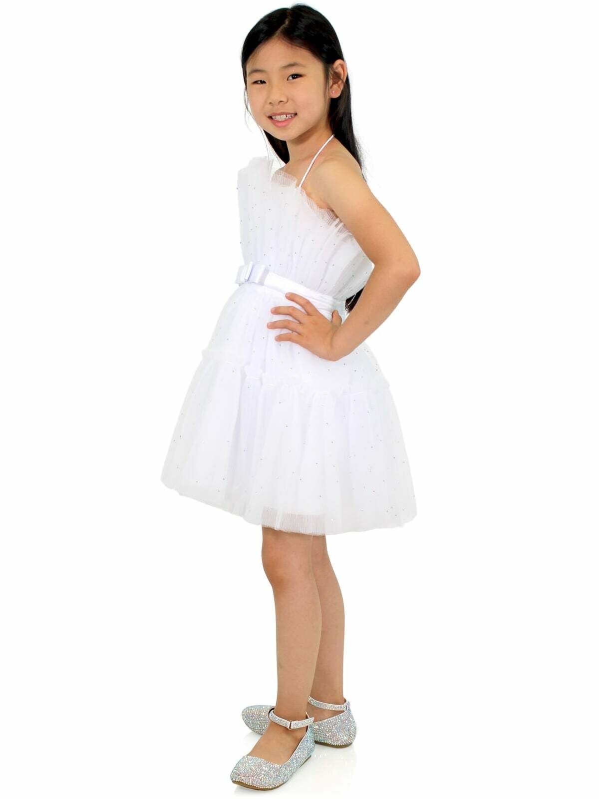 Style 8029K Marc Defang Girls Size 7 Prom Halter Satin White Cocktail Dress on Queenly