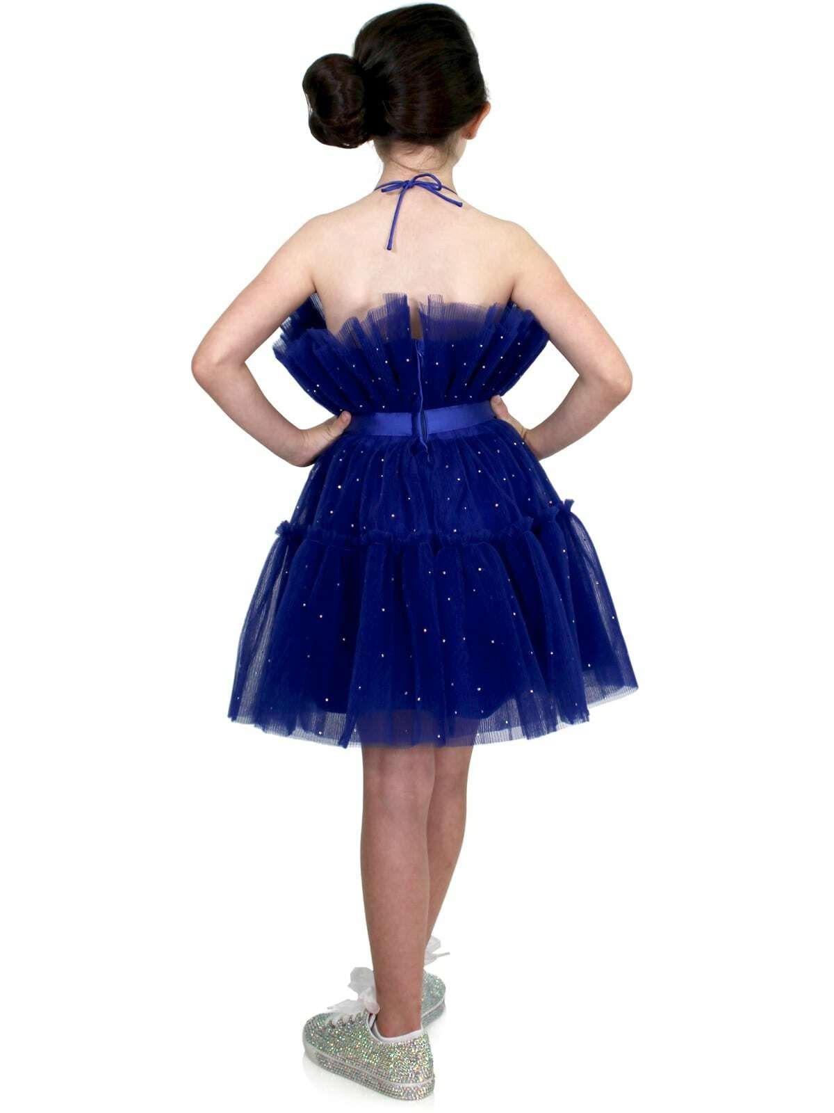 Style 8029K Marc Defang Girls Size 5 Prom Halter Satin Royal Blue Cocktail Dress on Queenly