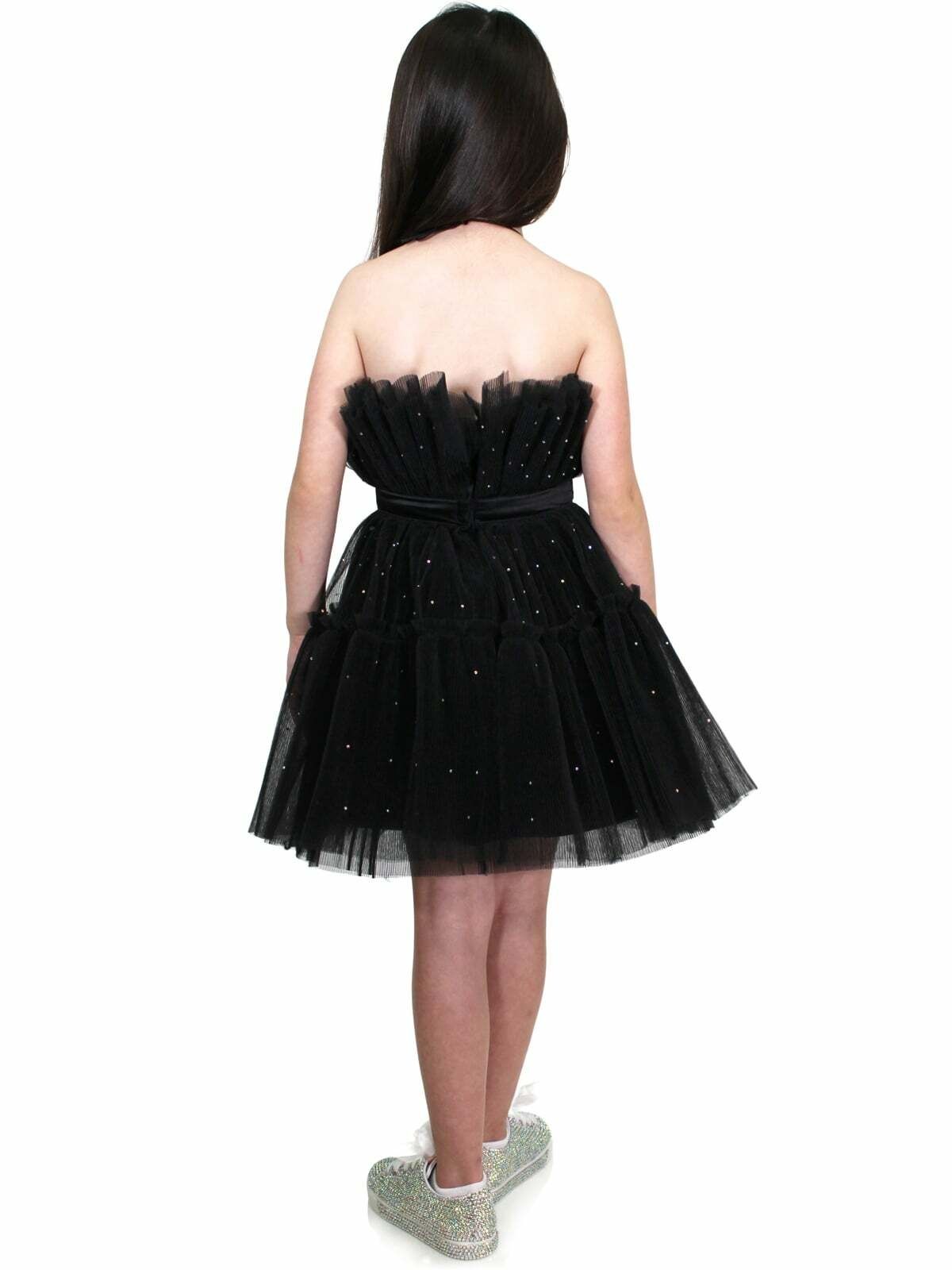 Style 8029K Marc Defang Girls Size 4 Prom Satin Black Cocktail Dress on Queenly