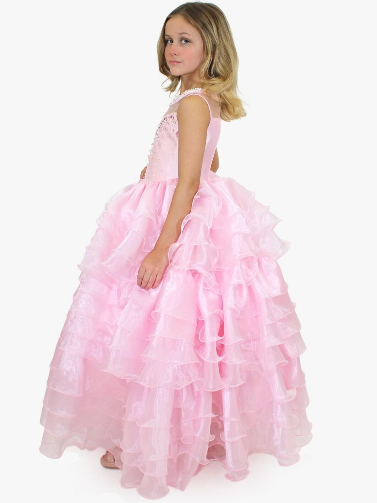 Style 5067 Marc Defang Girls Size 7 Prom Sequined Light Pink Ball Gown on Queenly