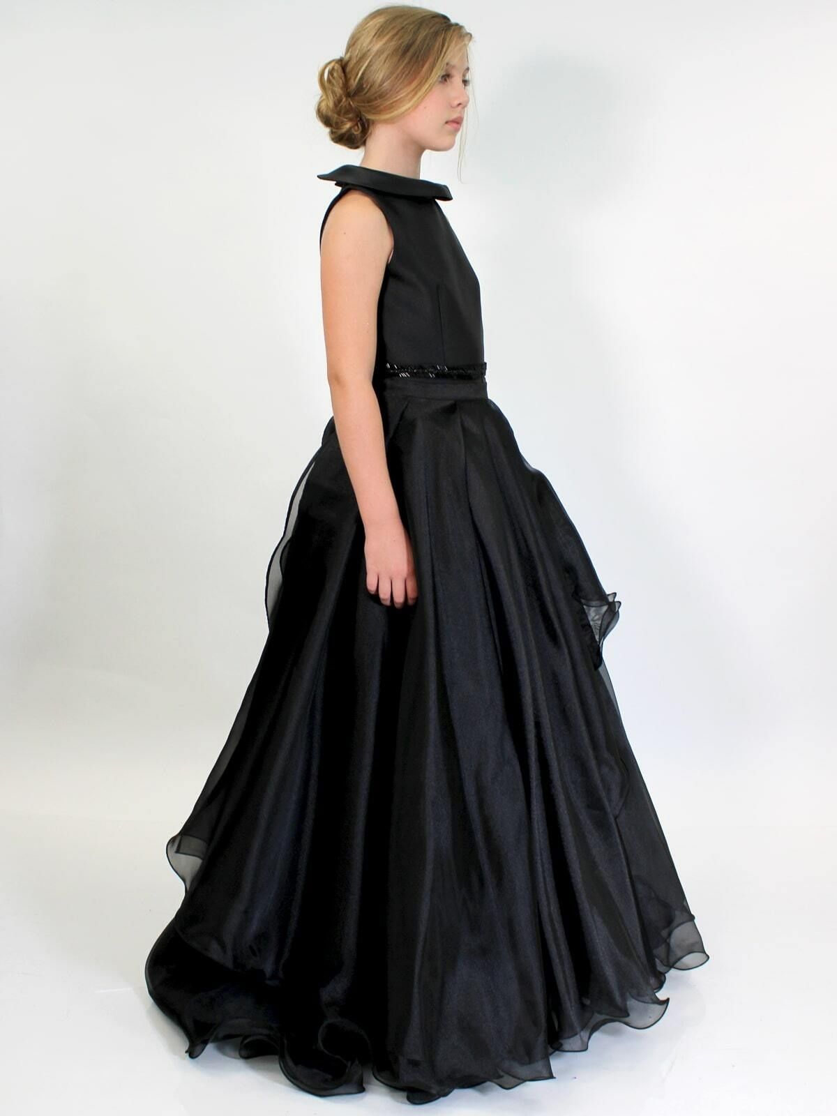 Style 5016 Marc Defang Girls Size 4 Prom Black Ball Gown on Queenly