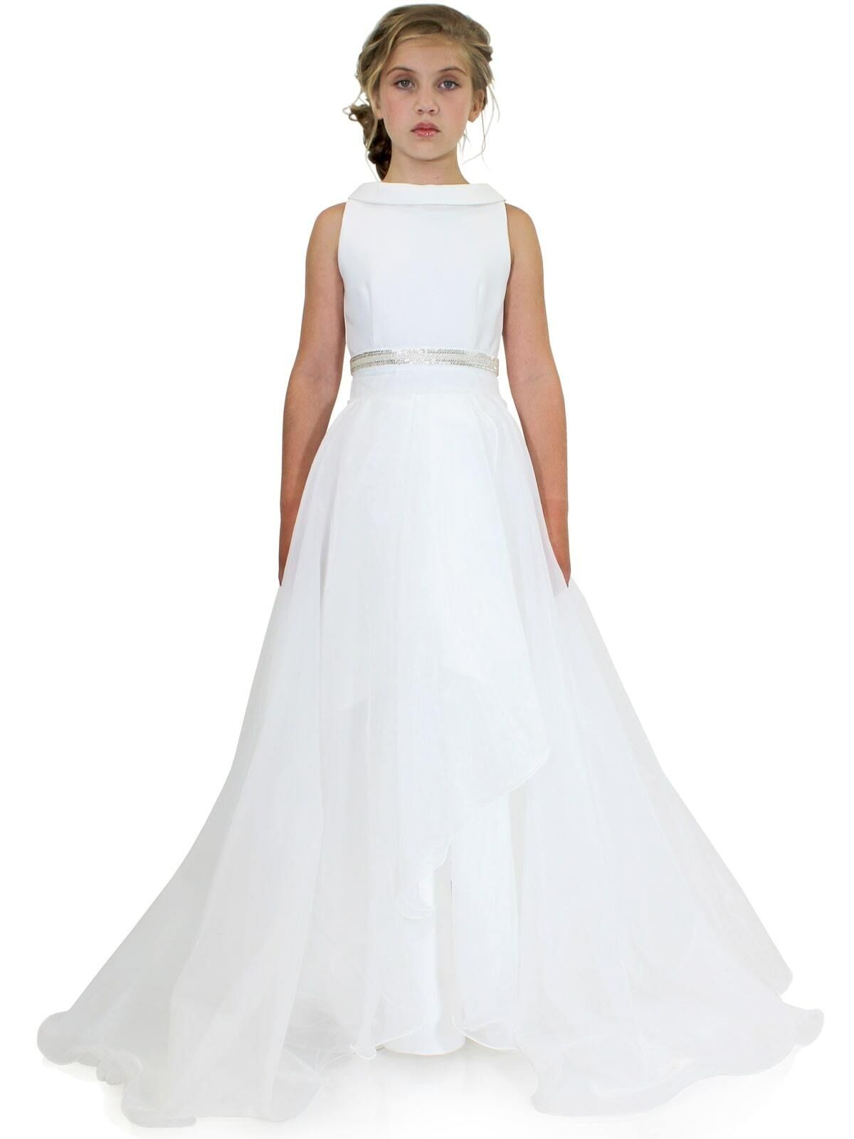 Style 5016 Marc Defang Girls Size 4 Prom White Ball Gown on Queenly