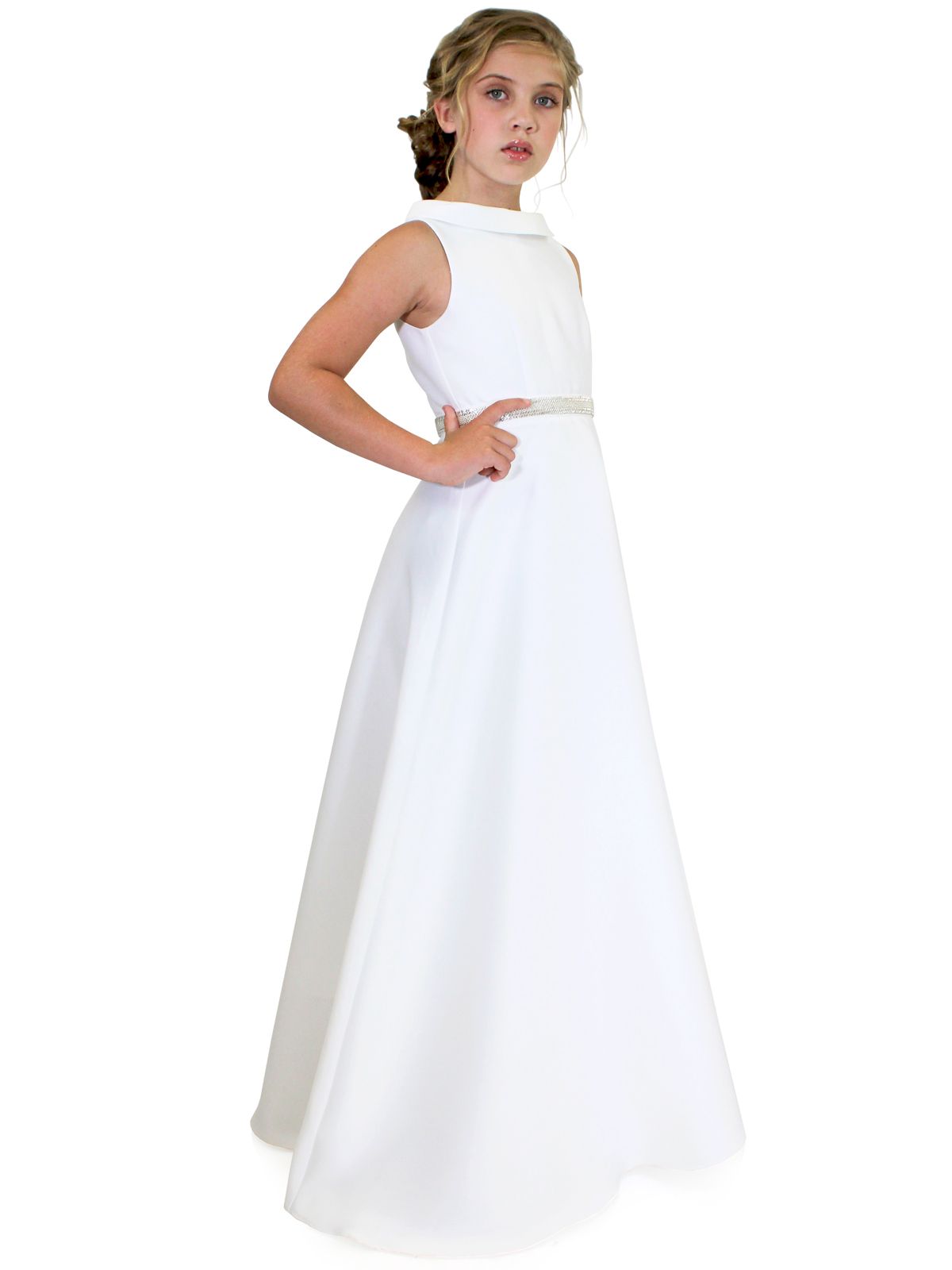 Style 5016 Marc Defang Girls Size 10 Prom White Ball Gown on Queenly