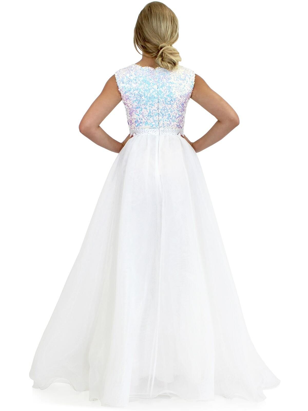 Style 5009 Marc Defang Girls Size 7 Prom Sequined White Ball Gown on Queenly