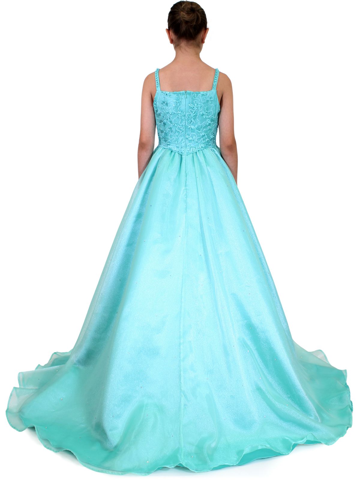 Style 5018 Marc Defang Girls Size 4 Prom Sequined Turquoise Blue Ball Gown on Queenly
