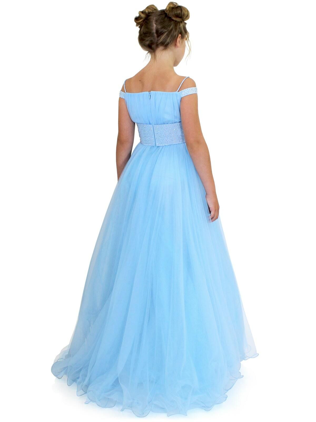 Style 5006 Marc Defang Girls Size 7 Prom Off The Shoulder Sequined Light Blue Ball Gown on Queenly