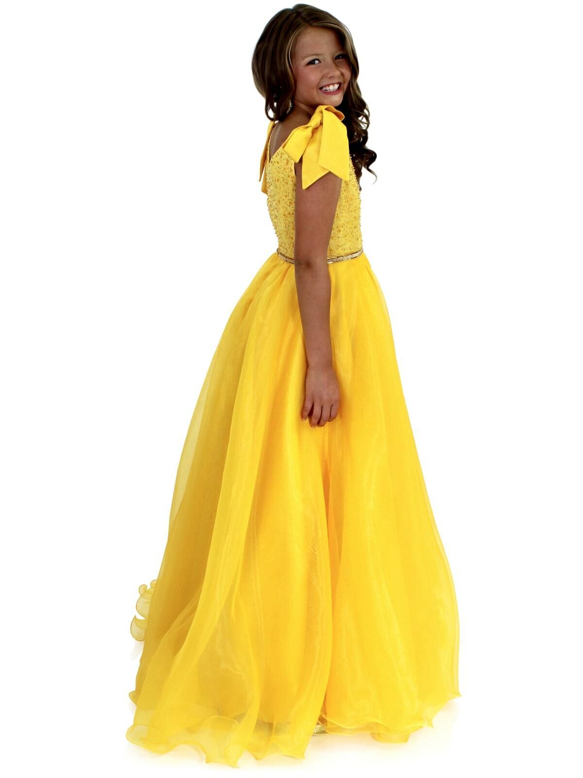 Style 5015 Marc Defang Girls Size 5 Prom Sequined Yellow Ball Gown on Queenly