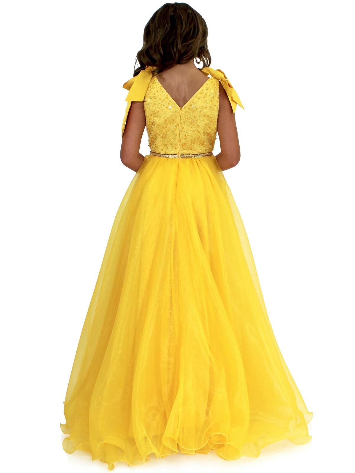 Style 5015 Marc Defang Girls Size 5 Prom Sequined Yellow Ball Gown on Queenly