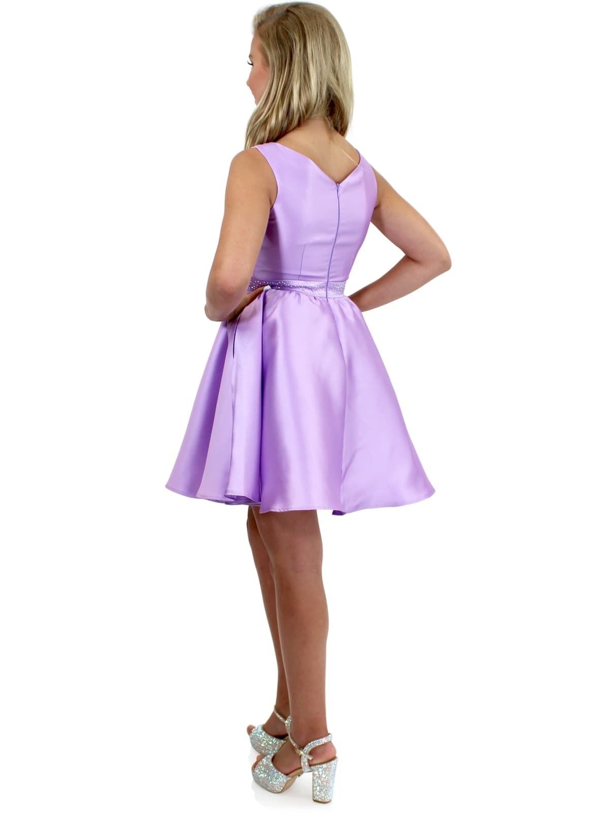 Style 5024 Marc Defang Girls Size 4 Prom Sequined Purple Cocktail Dress on Queenly