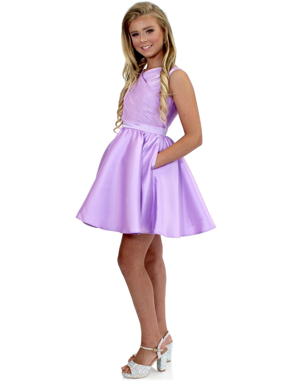 Style 5024 Marc Defang Girls Size 4 Prom Sequined Purple Cocktail Dress on Queenly