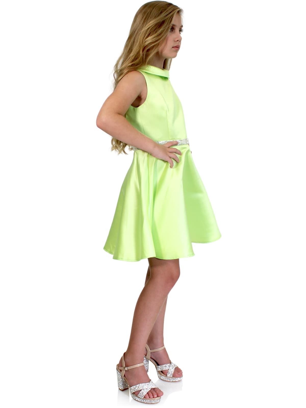 Style 5035 Marc Defang Girls Size 4 Prom High Neck Green Cocktail Dress on Queenly