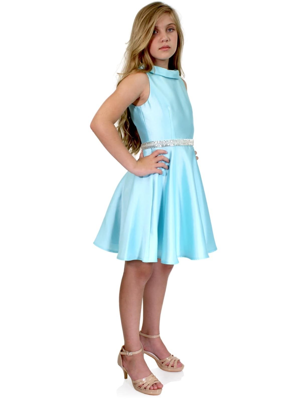 Style 5035 Marc Defang Girls Size 6 Prom High Neck Blue Cocktail Dress on Queenly