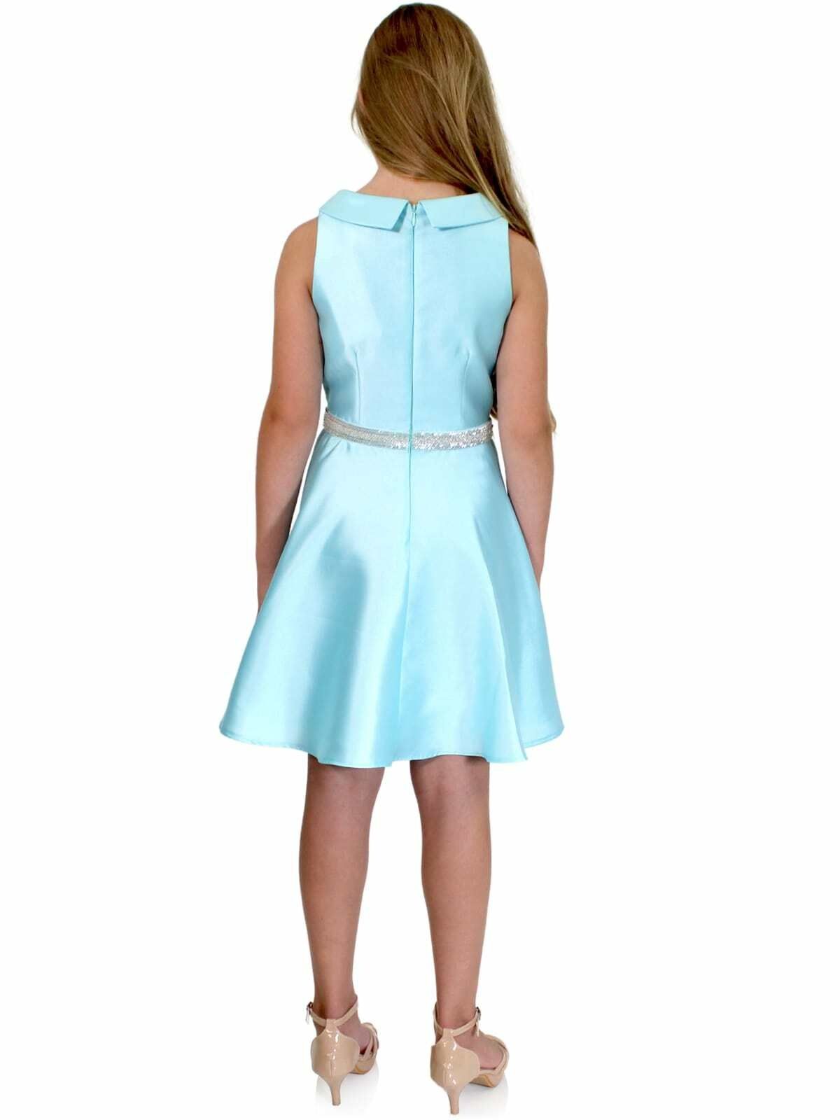 Style 5035 Marc Defang Girls Size 6 Prom High Neck Blue Cocktail Dress on Queenly