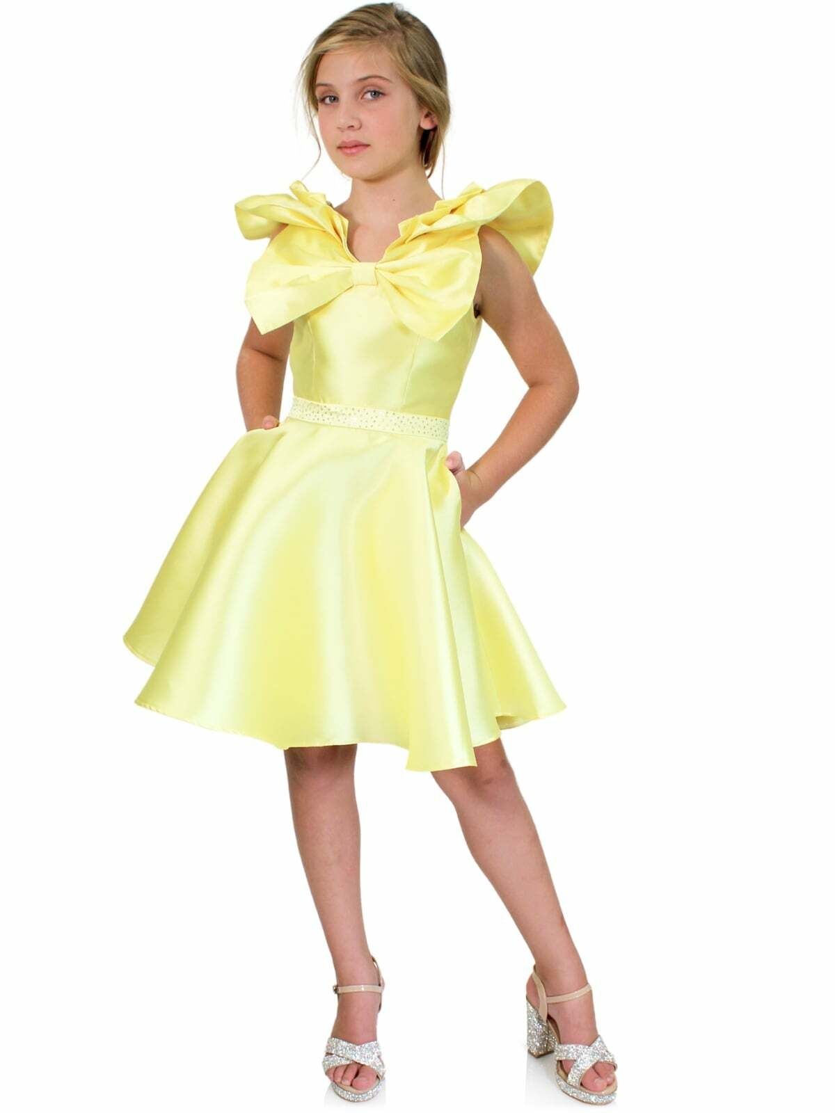 Style K6013 Marc Defang Girls Size 10 Prom Sequined Yellow Cocktail Dress on Queenly
