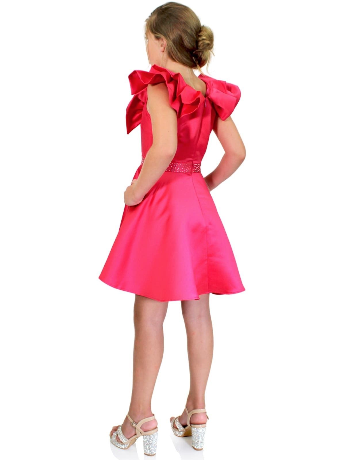 Style K6013 Marc Defang Girls Size 4 Prom High Neck Sequined Hot Pink Cocktail Dress on Queenly