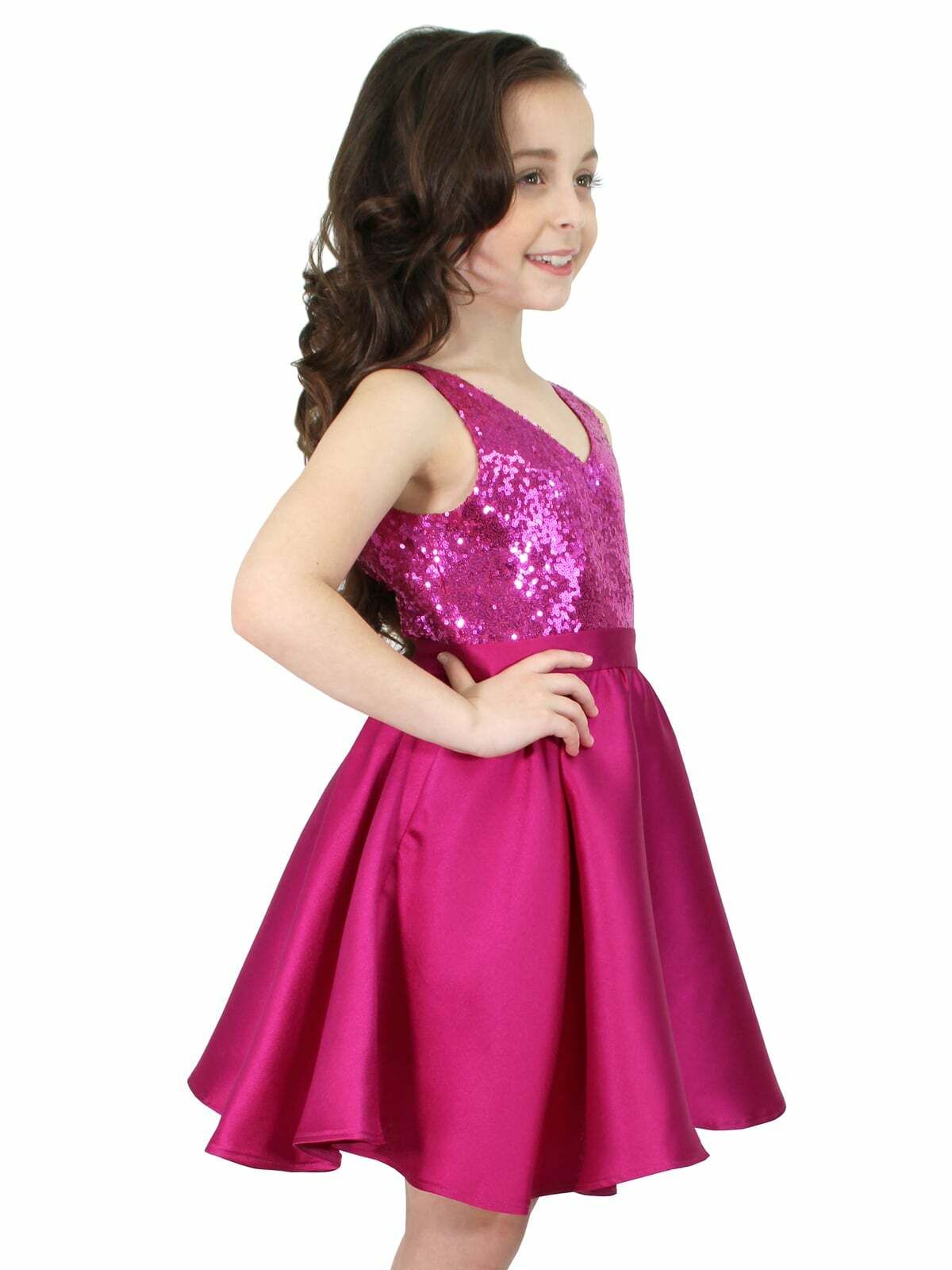 Style K6002 Marc Defang Girls Size 7 Prom Hot Pink Cocktail Dress on Queenly