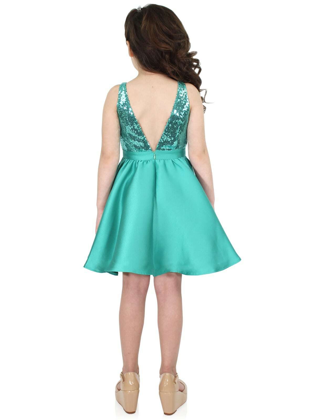 Style K6002 Marc Defang Girls Size 4 Prom Green Cocktail Dress on Queenly