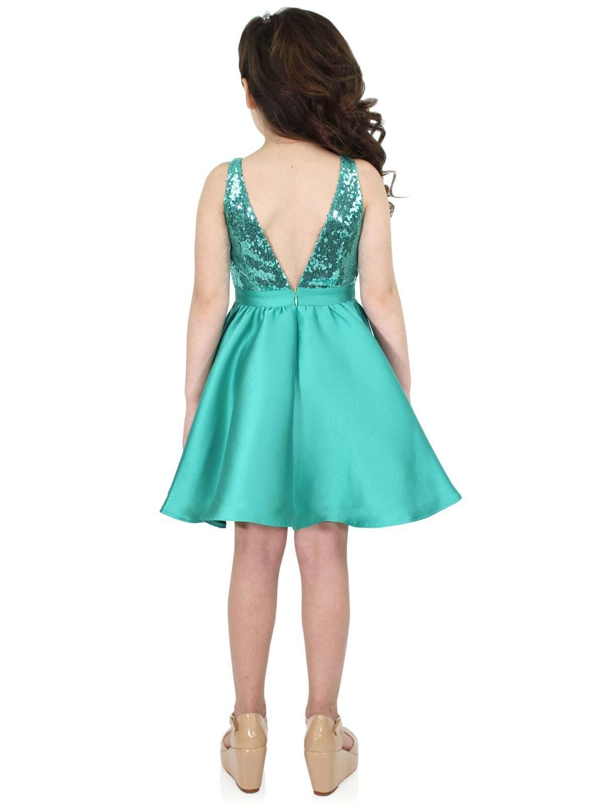 Style K6002 Marc Defang Girls Size 6 Prom Green Cocktail Dress on Queenly