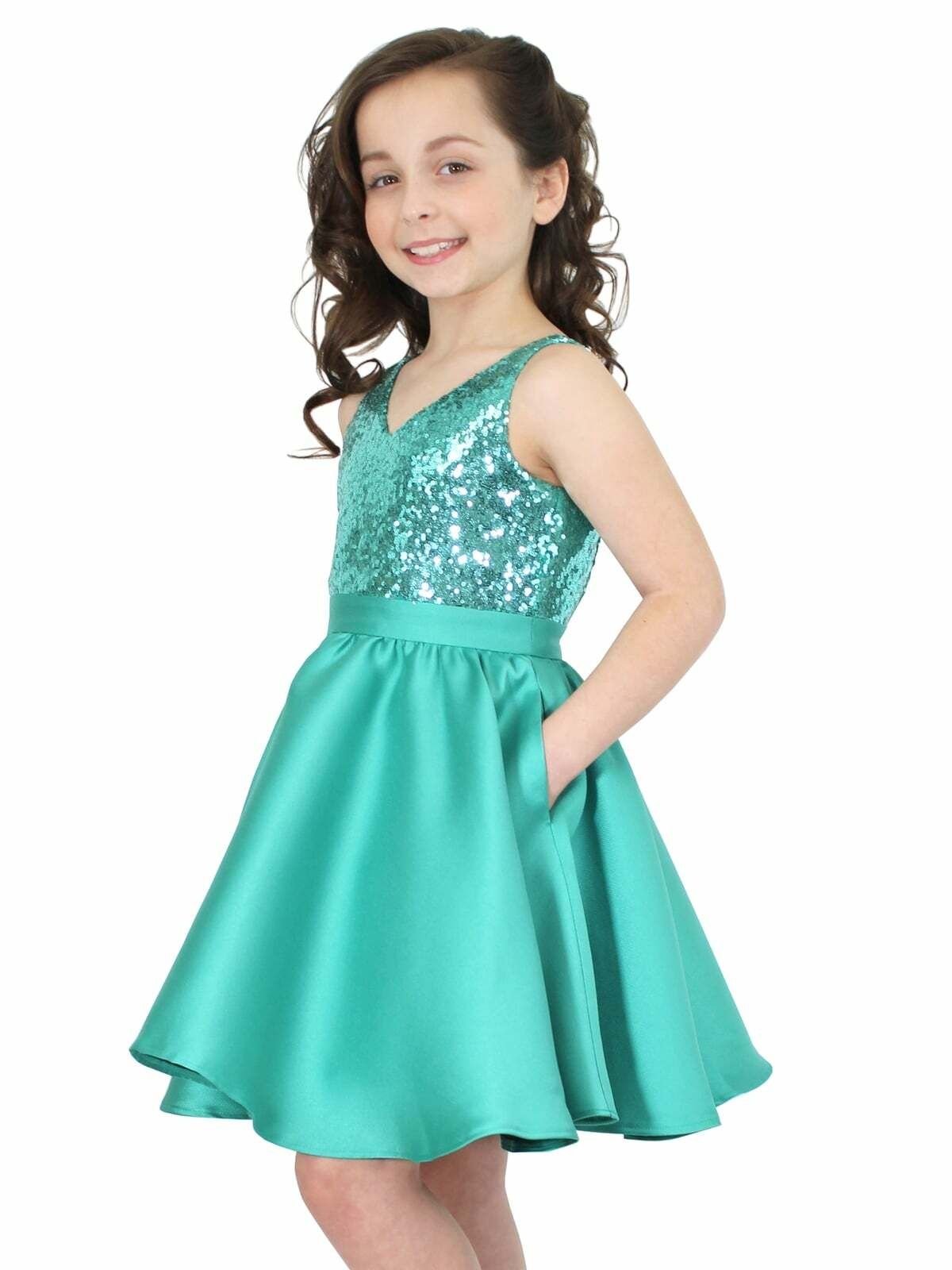 Style K6002 Marc Defang Girls Size 14 Prom Green Cocktail Dress on Queenly