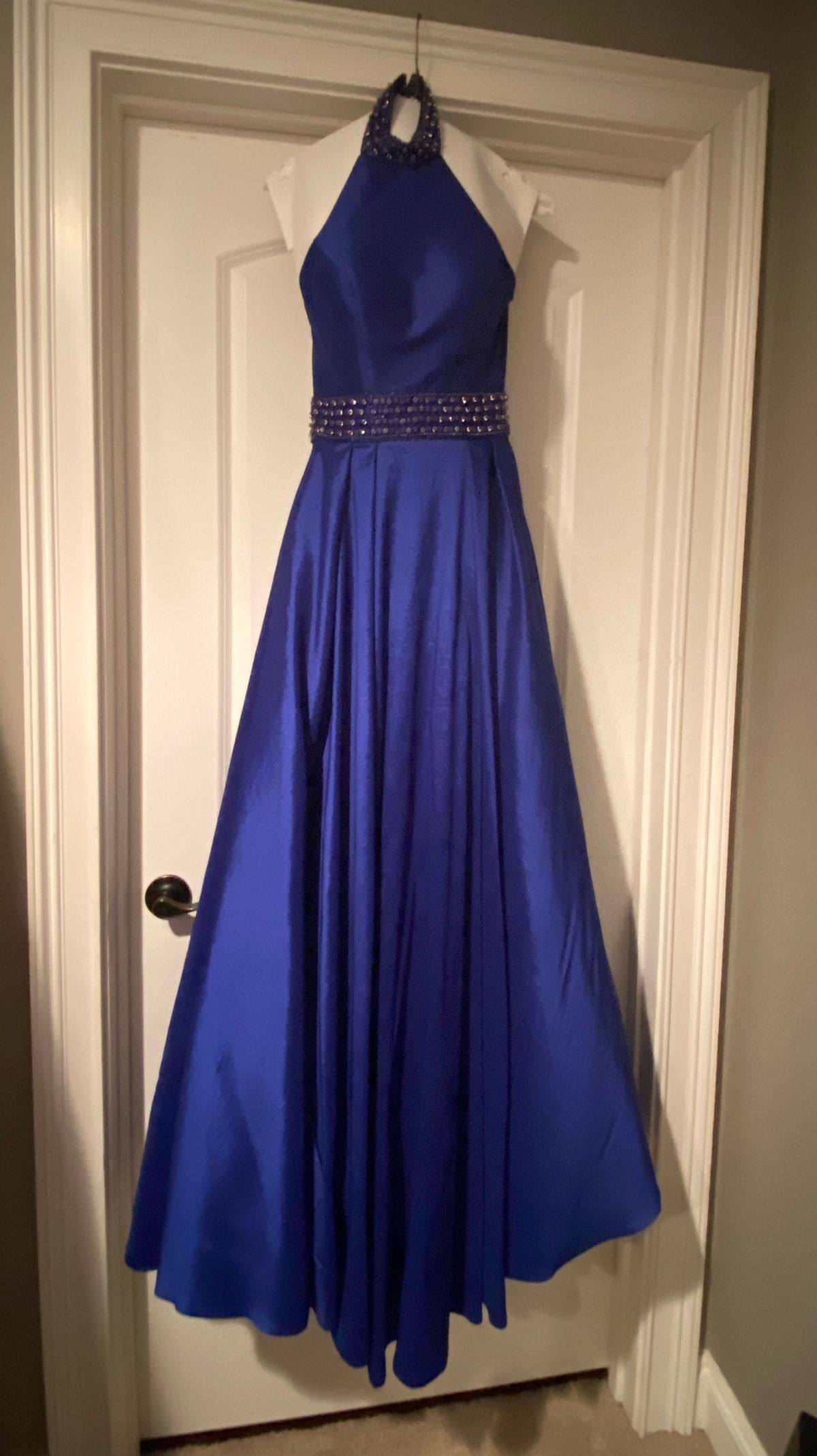 Alyce Size 0 Prom High Neck Sequined Royal Blue Ball Gown on Queenly