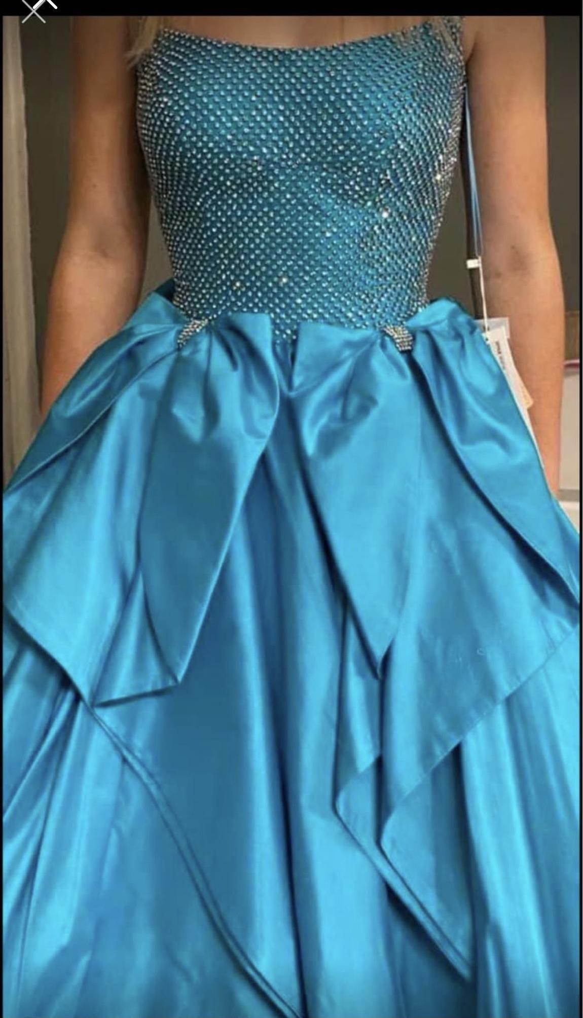 Jovani Size 2 Prom Strapless Sequined Turquoise Blue Dress With Train on Queenly