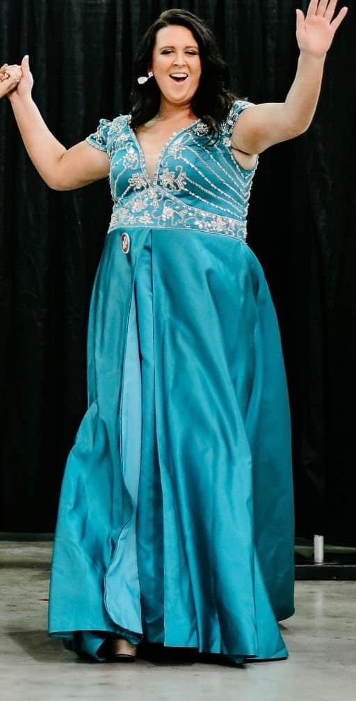 Plus Size 18 Prom Sequined Turquoise Blue Floor Length Maxi on Queenly