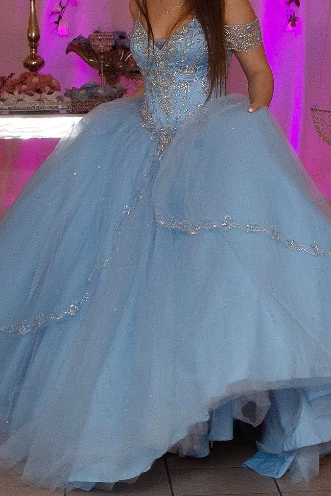 MoriLee Size 8 Light Blue Ball Gown on Queenly