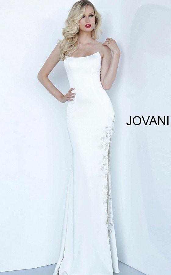 Jovani Size 00 Wedding White Side Slit Dress on Queenly