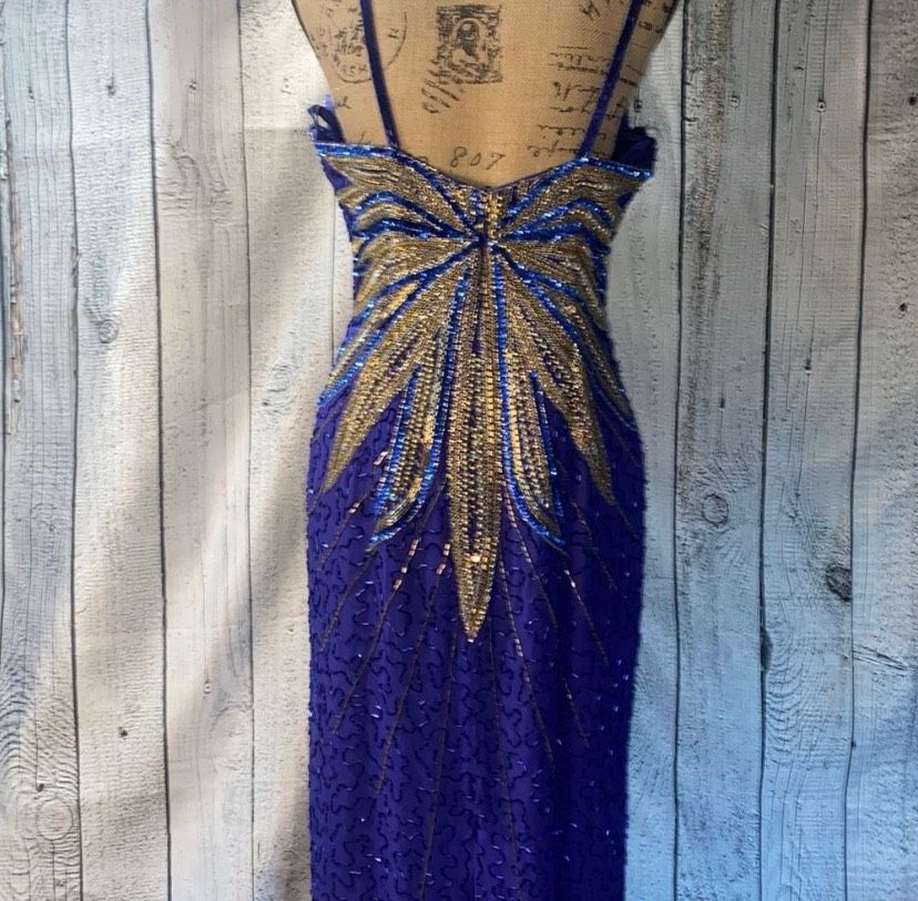 Ted Lapidus Size 12 Prom Sequined Blue Floor Length Maxi on Queenly