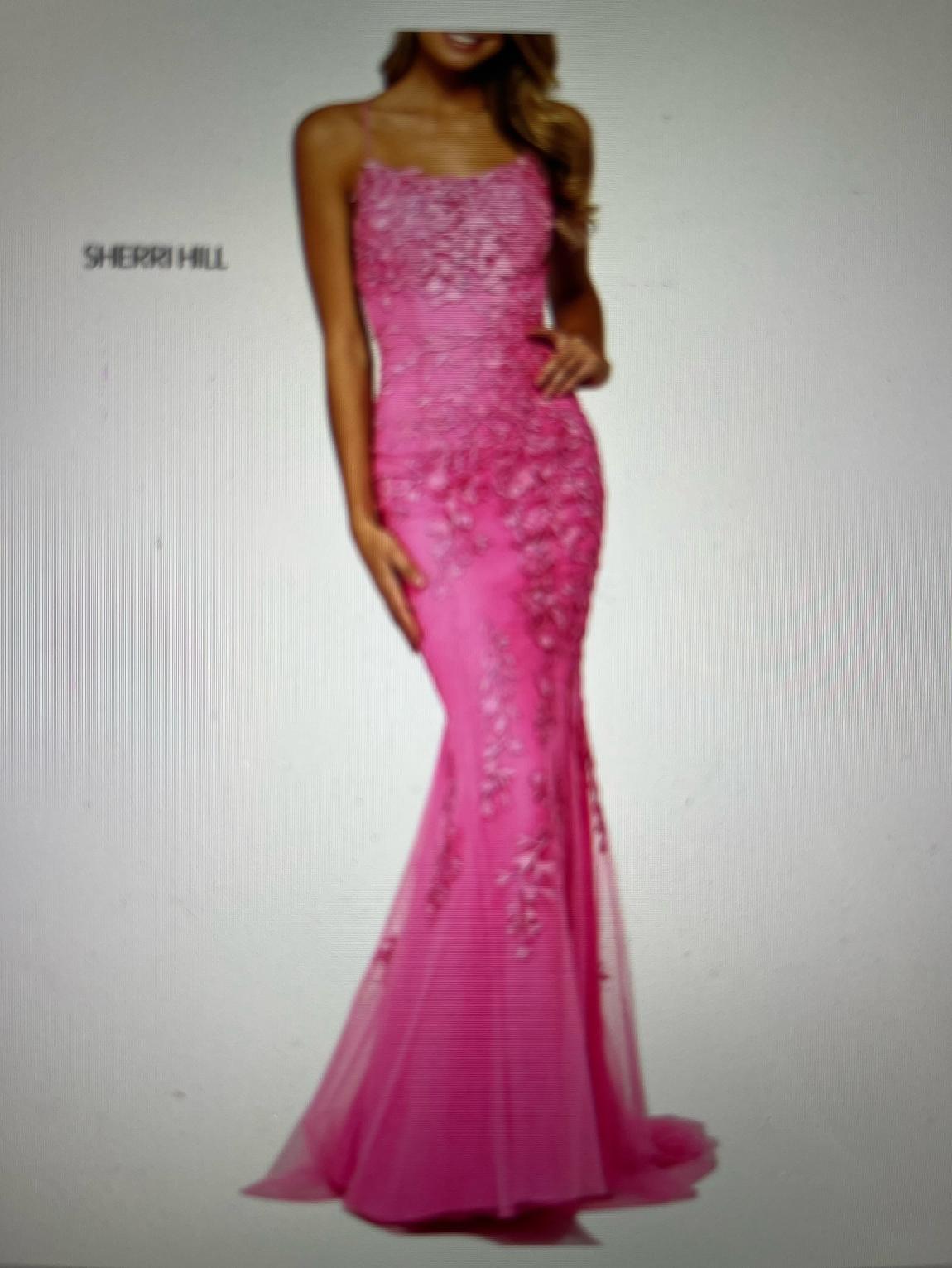 Sherri Hill Size 6 Prom Lace Hot Pink Floor Length Maxi on Queenly