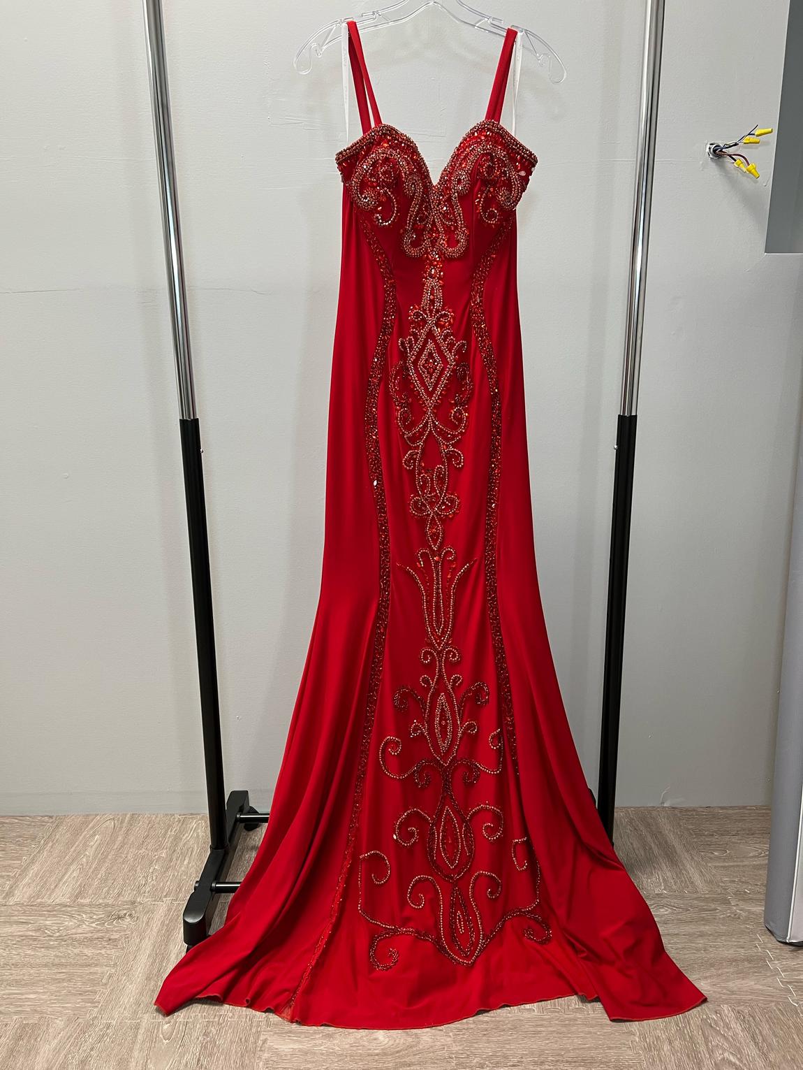Jovani Size 2 Prom Sequined Red Floor Length Maxi on Queenly