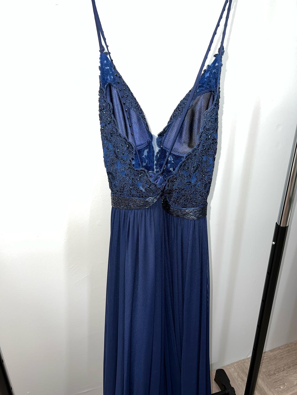 Sherri Hill Size 2 Bridesmaid Plunge Lace Navy Blue A-line Dress on Queenly