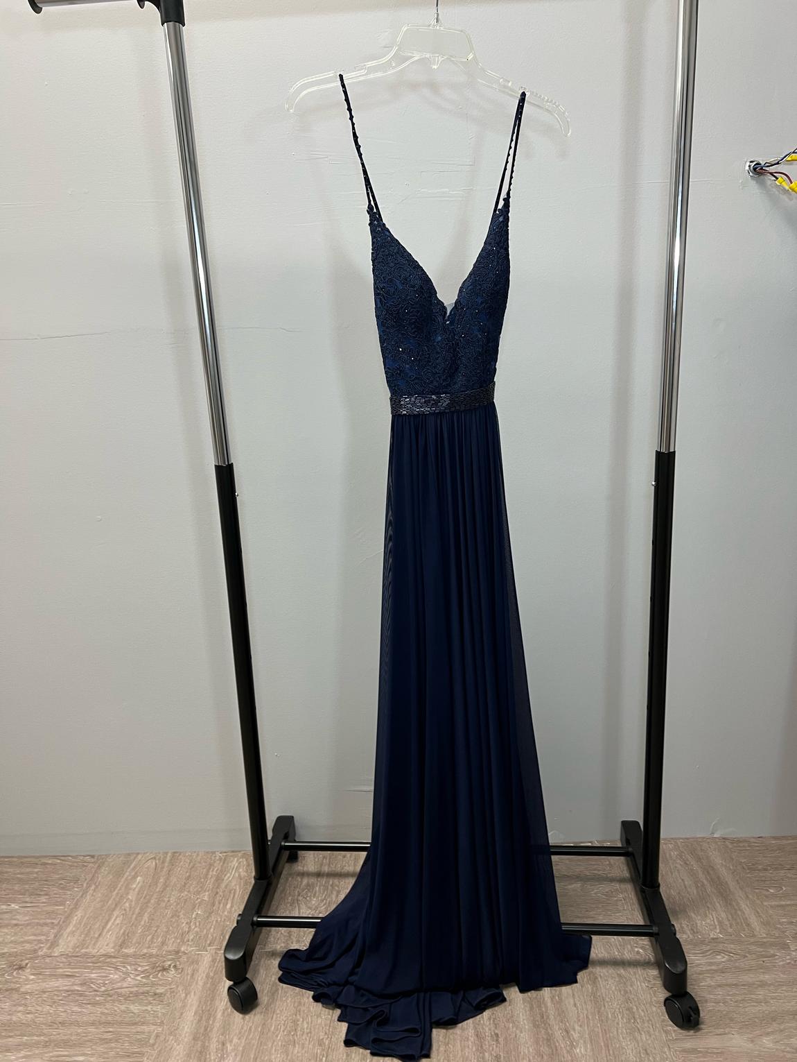 Sherri Hill Size 2 Bridesmaid Plunge Lace Navy Blue A-line Dress on Queenly