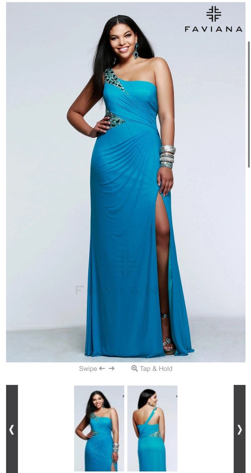 Faviana Plus Size 16 Blue Side Slit Dress on Queenly