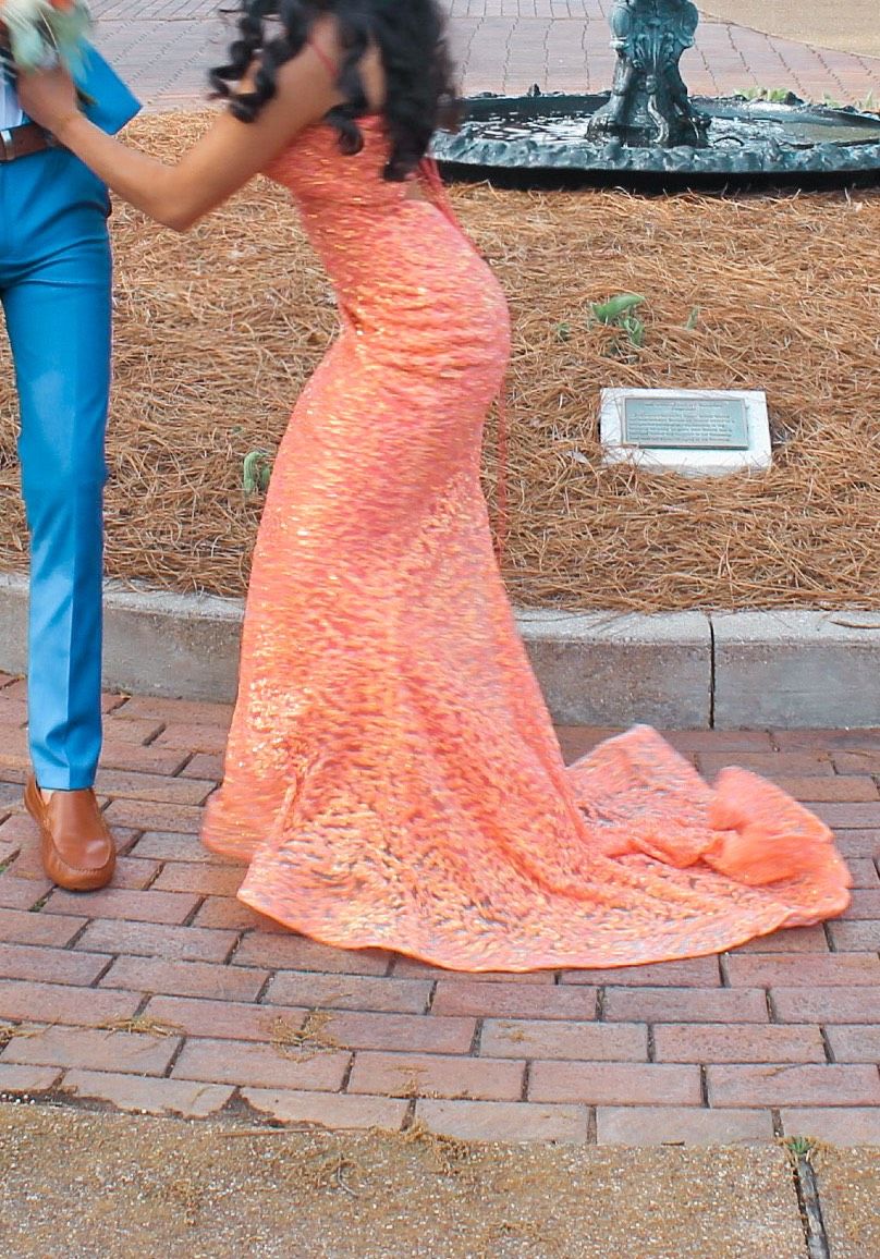 Jovani Size 2 Prom Sequined Orange Dress With Train on Queenly