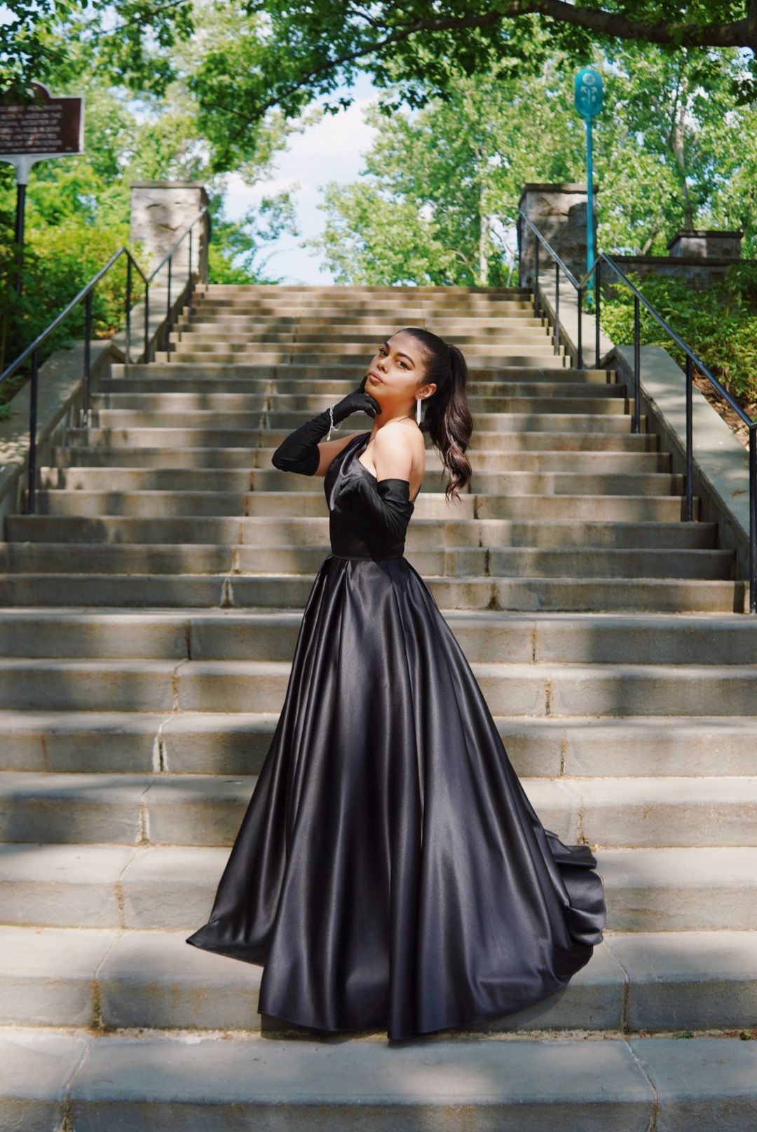 A Line V Neck Black Satin Long Prom Dress with High Slit, V Neck Black –  abcprom