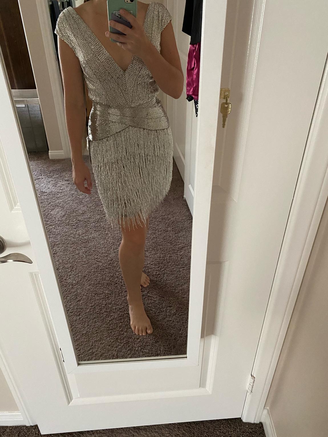 Ashley Lauren Size 2 Silver Cocktail Dress on Queenly