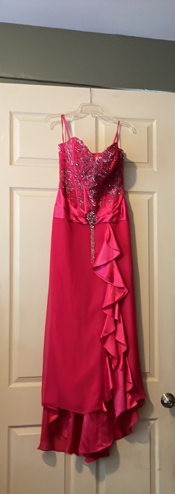 Size 8 Prom Strapless Sequined Hot Pink Mermaid Dress on Queenly