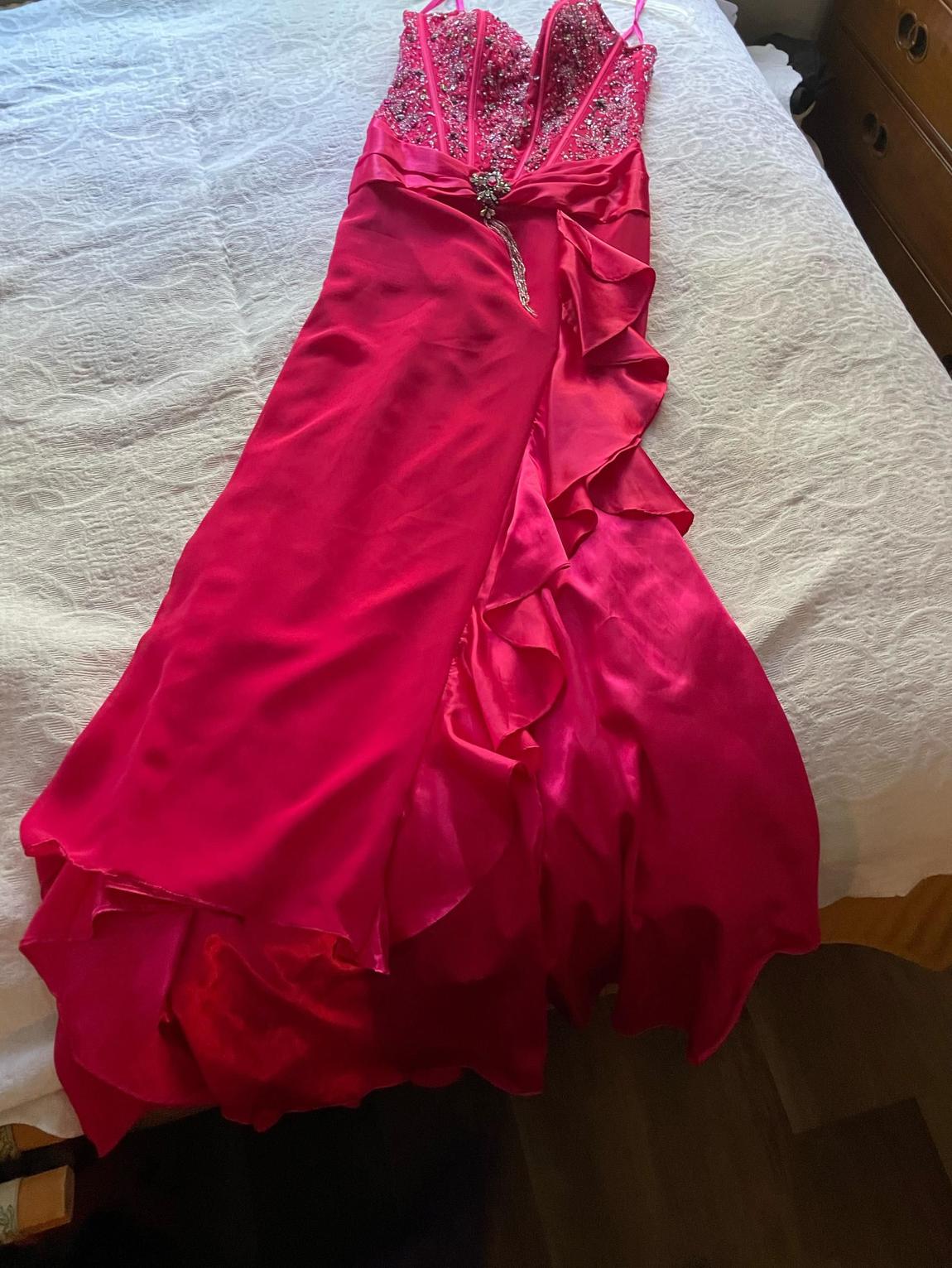 Size 8 Prom Strapless Sequined Hot Pink Mermaid Dress on Queenly