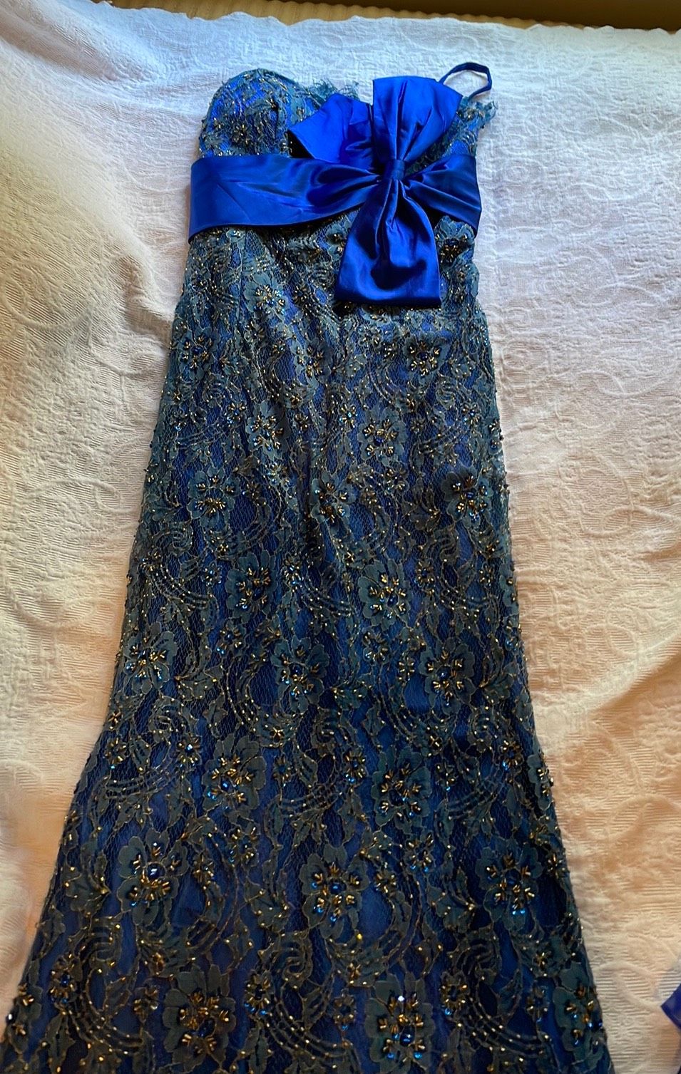 Size 8 Prom Lace Blue Mermaid Dress on Queenly